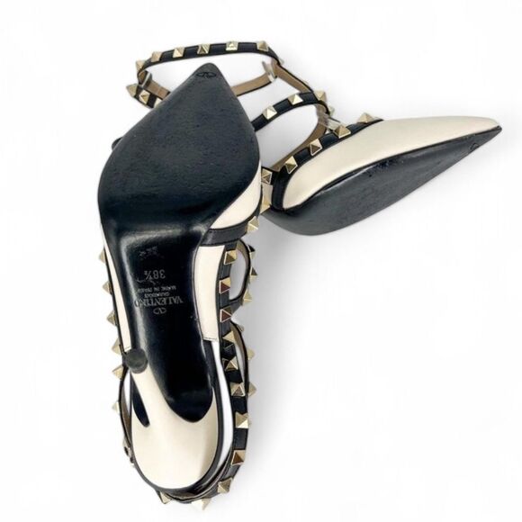 VALENTINO GARAVANI White Leather Caged Rockstud Pointed Toe Sanda… - Picture 9 of 10